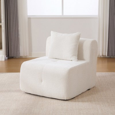 GDFStudio Solen Modern 31 Boneless Upholstered Tufted Accent Chair with Ottoman and Pillow
