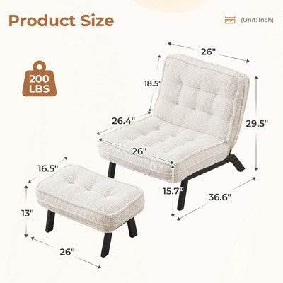 Bestier Accent Chair with Adjustable Backrest, Tufted Lounge Chair with Ottoman Set, Upholstered Reclining Chair for Reading Room