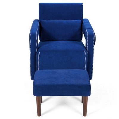 Costway Modern Berber Fleece Single Sofa Chair w/ Ottoman & Waist Pillow Red\Blue\Black\Green\Orange