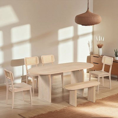 GDFStudio Tom 6 Piece Solid Wood and PE Rattan Dining Set with 71 Double Pedestal Table