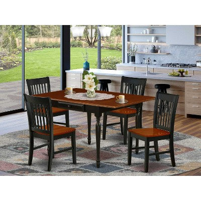 5-Piece Black and Cherry Finish Solid Wood Top - Dining Room Set - Seats 4