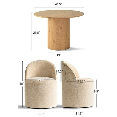 Dining Table Set for 4, Modern Barrel Chair with Wheels and Chenille Upholstery, Round Pedestal Table for Small-Dining Areas-Panipeachy