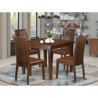 HomeStock 5-Piece Mahogany Finish Solid Wood Top Dining Table with 4 Chairs