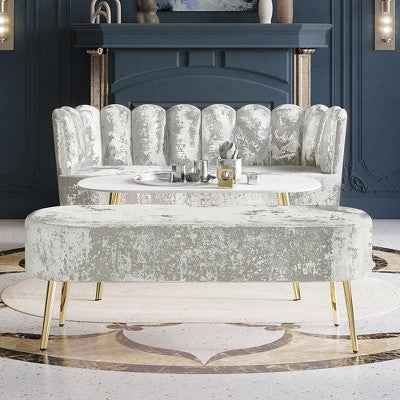 ChaletPosh Velvet Sofa with Bench And Coffee Table