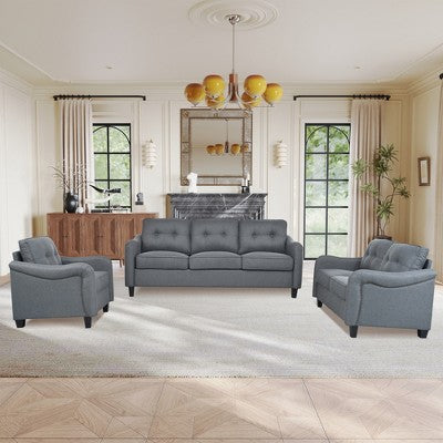 GDFStudio McLarnan Contemporary 3 Piece Fabric Tufted Sofa Set