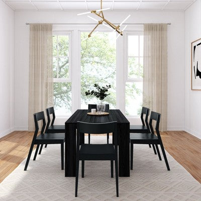 Plank+Beam 72 Modern Solid Wood Dining Table Set, Black Wirebrush, + 6 Chairs