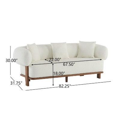 Christopher Knight Home Tadg 82 Rubberwood Boucle Upholstered 3 Seater Curved Sofa with Pillows (Set of 2)