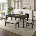 6-Piece Extendable Dining Set with 4 Upholstered Chairs & Bench, 60-72 Mid-Century Modern Kitchen Table with Curved Legs - ModernLuxe