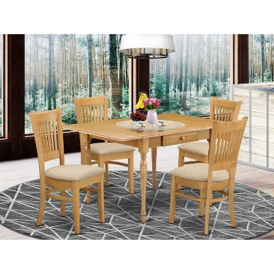 5-Piece Natural Oak Finish Solid Wood Top - Dining Room Set - Seats 4