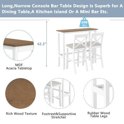 GDFStudio Varo Farmhouse Rectangular Acacia Wood Bar Height Dining Set with Upholstered Chairs