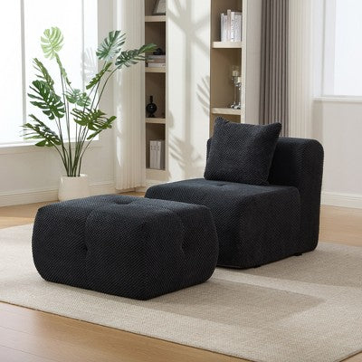 GDFStudio Solen Modern 31 Boneless Upholstered Tufted Accent Chair with Ottoman and Pillow