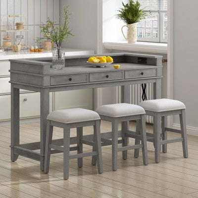 sumyeg TREXM 4-Piece Retro Dining Set with Kitchen Table 3 Chairs and 3 Storage Drawers
