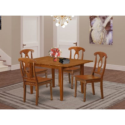 5-Piece Saddle Brown Finish Solid Wood Top - Dining Room Set - Seats 4