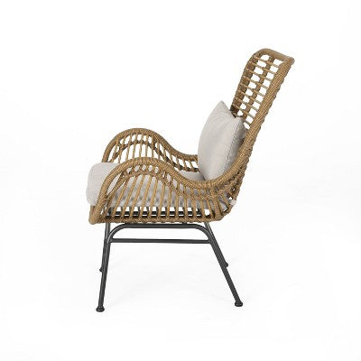 GDFStudio Izidro Indoor Boho Modern Wicker 4 Piece Club Chair and Ottoman Set