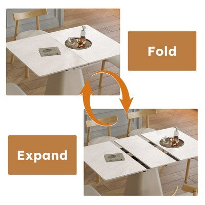 GDFStudio Lin 5 Piece Leather Upholstered Dining Expandable Table Set with 4 Chairs, Sintered Stone Tabletop and Steel Base