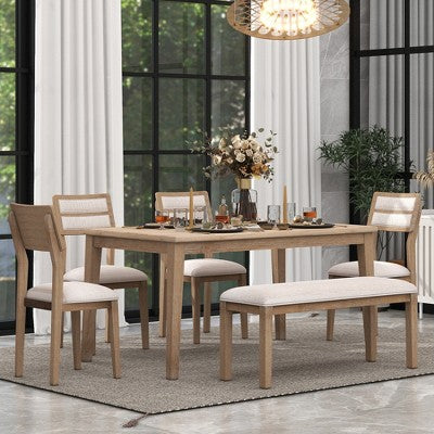 GDFStudio Monica 6 Piece Dining Set with Table and Upholstered Chairs