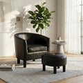 GDFStudio Nolan Contemporary Faux Leather Upholstered Barrel Back Accent Chair with Ottoman Set