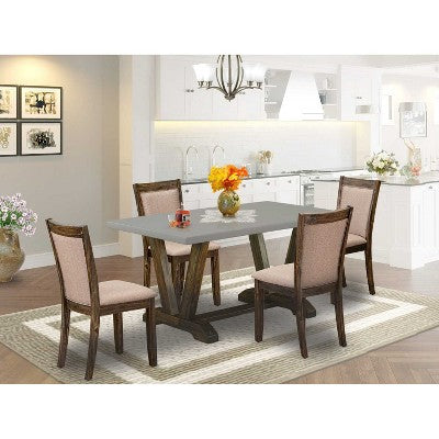 HomeStock 5-Piece Distressed Jacobean Finish Solid Wood Top Dining table with 4-Chairs