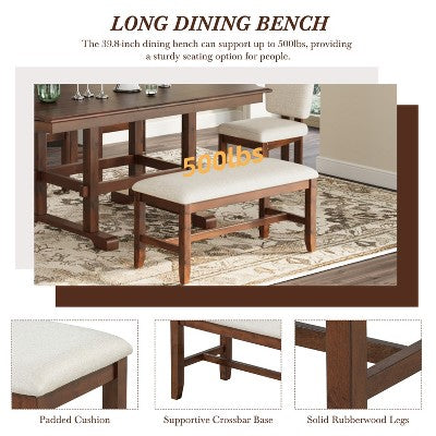ModernLuxe 6 Piece Extendable Dining Table Set for 6, Traditional Dining Set Kitchen Table Set with 4 Upholstered Dining Chair & Bench, Espresso+Beige
