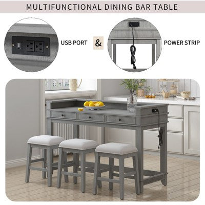 sumyeg TREXM 4-Piece Retro Dining Set with Kitchen Table 3 Chairs and 3 Storage Drawers