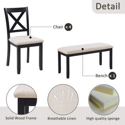 GDFStudio Callan Farmhouse Wood Upholstered 6 Piece Dining Set with Bench