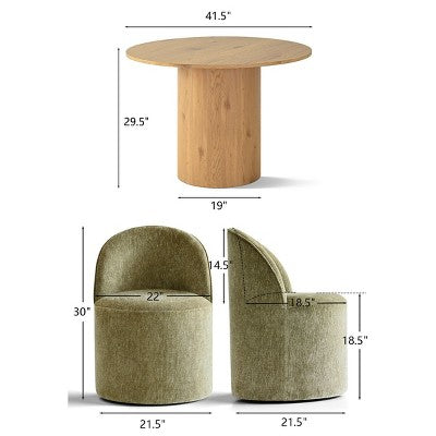 Dining Table Set for 4, Modern Barrel Chair with Wheels and Chenille Upholstery, Round Pedestal Table for Small-Dining Areas-Panipeachy
