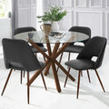 5-Piece Round Glass Dining Table Set with Faux Leather Chairs, Modern Kitchen Table Set with Walnut Legs for 4-Panipeachy