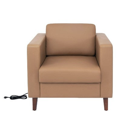 Flash Furniture HERCULES Artemis 3 Piece Upholstered Reception Set, 8 AC Outlets/4 USB/4 USB-C Ports and Wood Walnut Legs with Adjustable Floor Glides