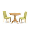 Round Dining Table Set - 36 Inch Table & 2 Chairs - Linen Fabric - Solid Wood Base