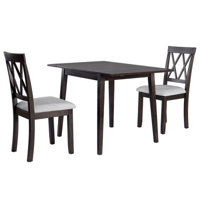 Merax 3-Piece Extendable Drop Leaf Dining Set with Upholstered Chairs
