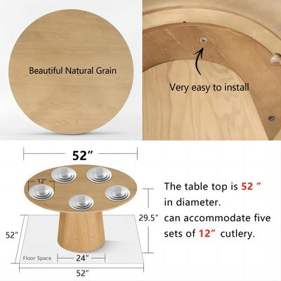 7-Piece Round Dining Table Set with 6 Upholstered Chenille Chairs, 52 Modern Pedestal Table with Metal Leg Dining Chairs for Kitchen-Panipeachy