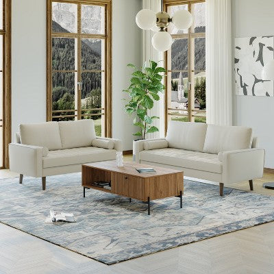 Luige 2 Piece Mid-Century Modern Square Arm Faux Leather Sofa and Loveseat Set - Tree City