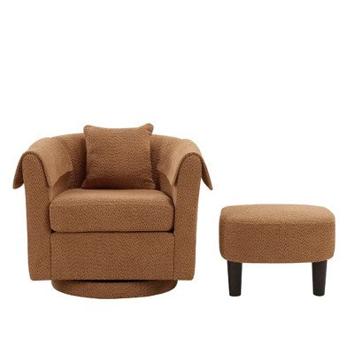 Swivel Accent Chair with Ottoman Set, Modern Chenille Barrel Armchair with Back Pillow & 2 Armrest Covers for Living Room, Bedroom, Office