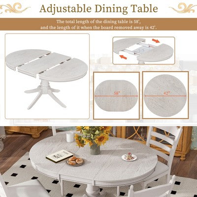 5-Piece Vintage Wood Extendable Dining Table Sets with 4 Upholstered Dining Chairs - ModernLuxe