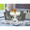 HomeStock Belmont 5Pc Round 36 Table And 4 Parson Chair With Linen White Finish Leg And Linen Fabric- Gray Color